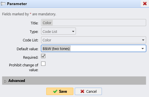 Parameter properties panel