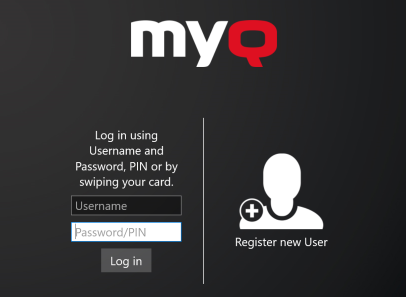User login screen with new user registration option