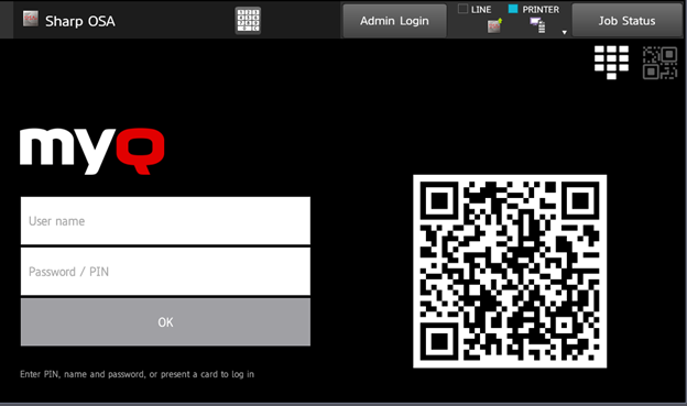 QR Login option on the terminal