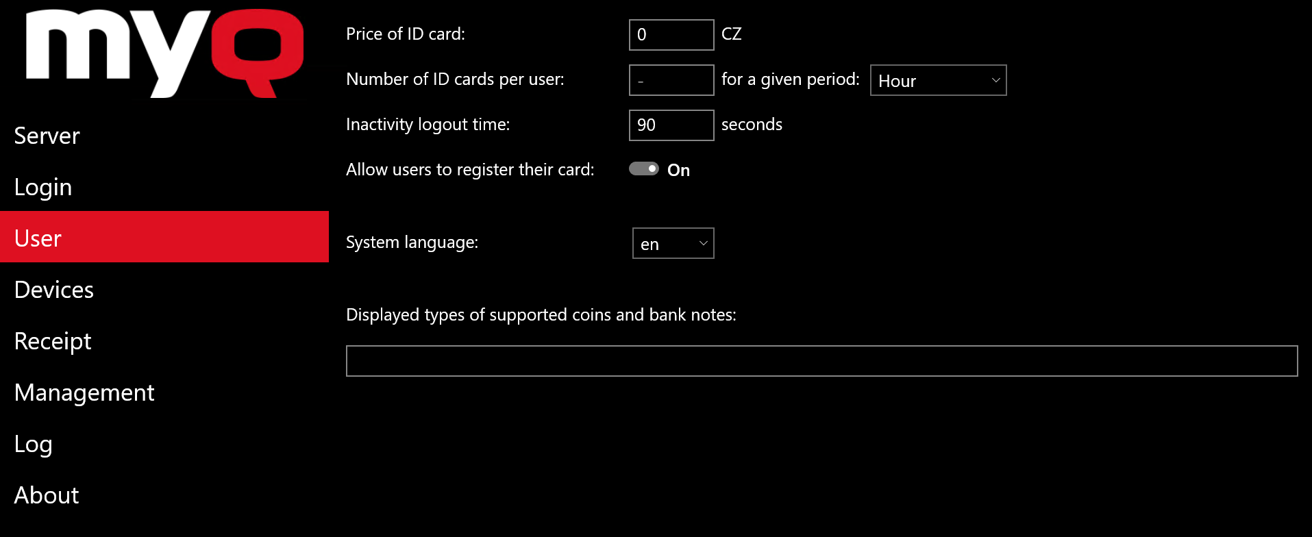 User tab settings