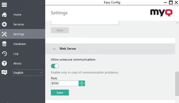 MyQ Easy Config - Allow unsecure communication