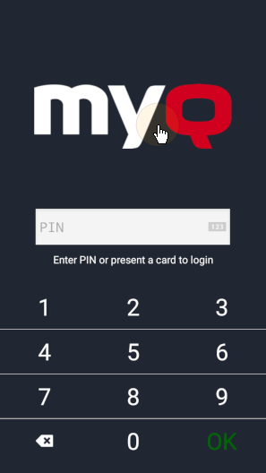 MyQ Touch Panel Login screen