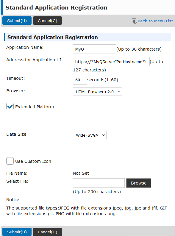 5.0 web UI - MyQ application registration settings