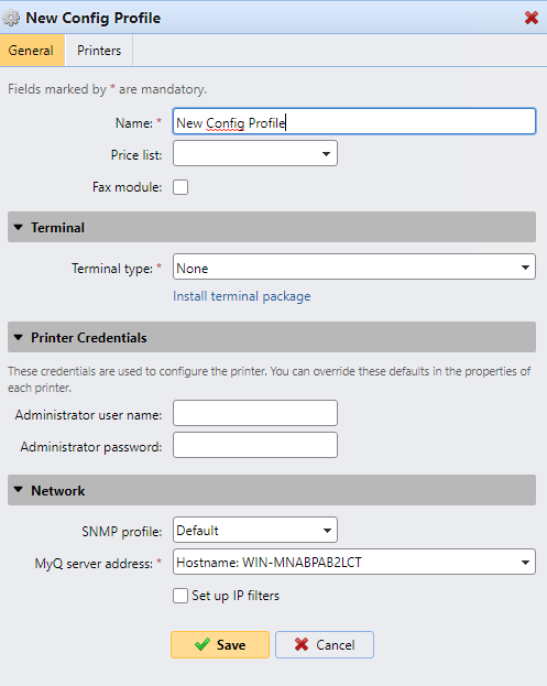 Configuration profile settings