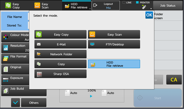 Selecting the HDD file retrieve mode