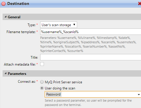 Password parameter example - destination settings