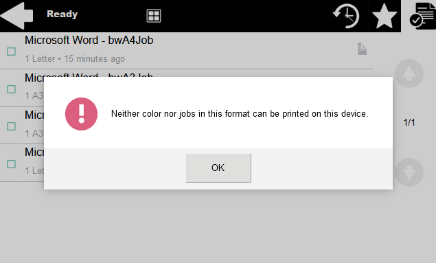 Job filters error example on the terminal