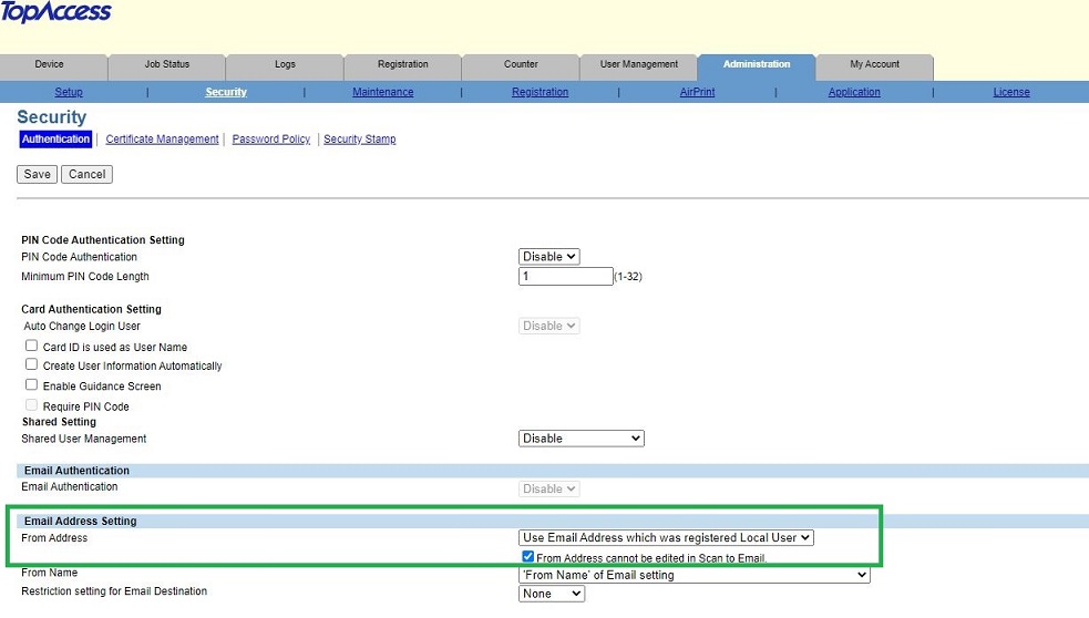 Email Address Setting