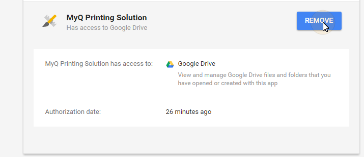 Removing MyQ from Google Drive connected apps