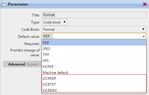 OCR values in the Format parameter