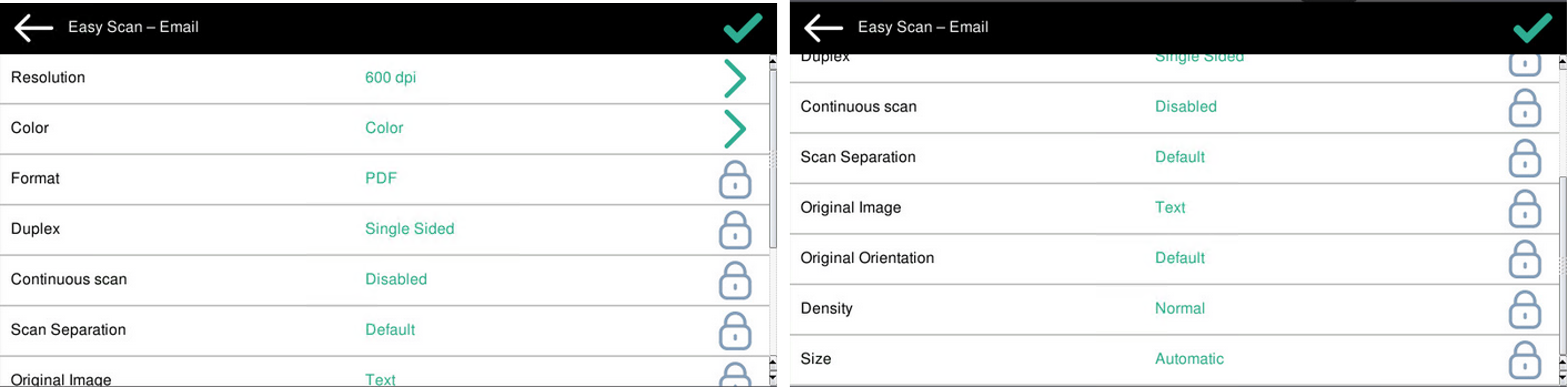 Easy Scan parameters on the terminal