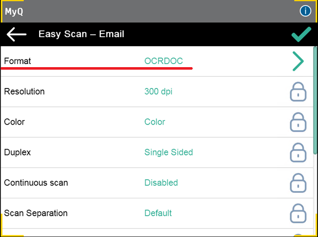 OCR format option on the terminal