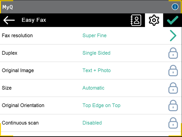 Easy Fax parameters on the terminal