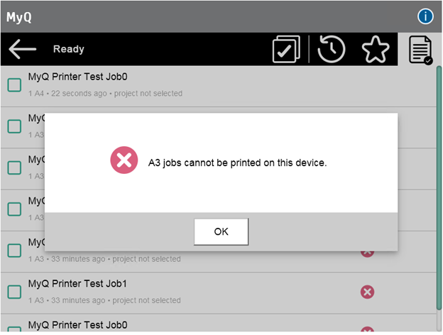 A3 jobs cannot be printed on this device error