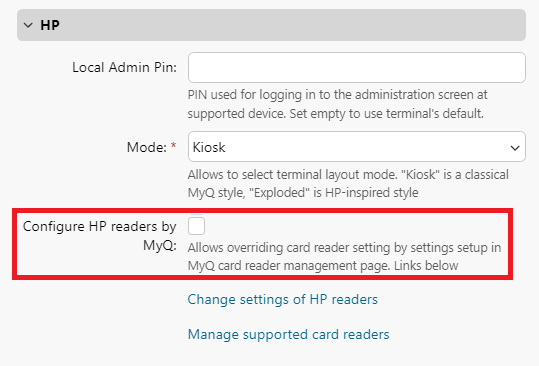 Configure HP readers by MyQ option