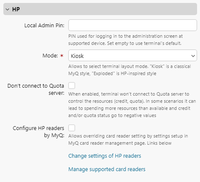 Configuration profile - HP section