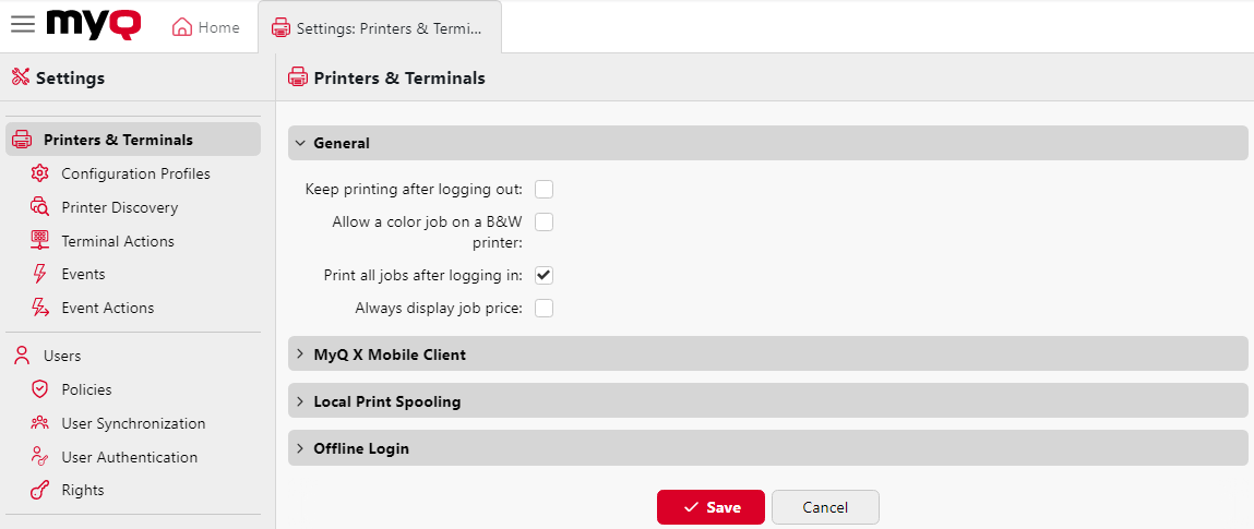 Print all jobs after logging in setting