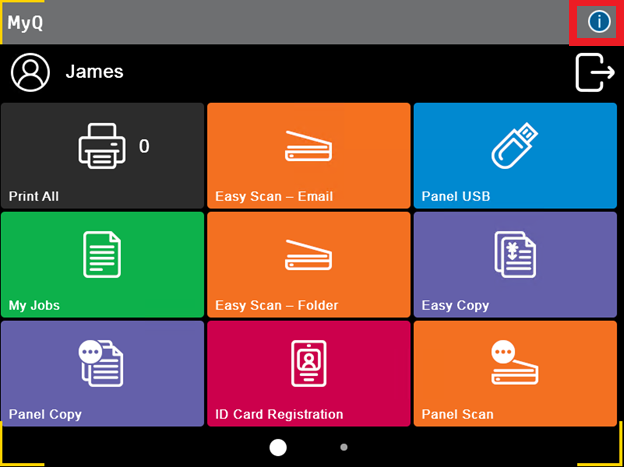 Info icon on the MyQ terminal