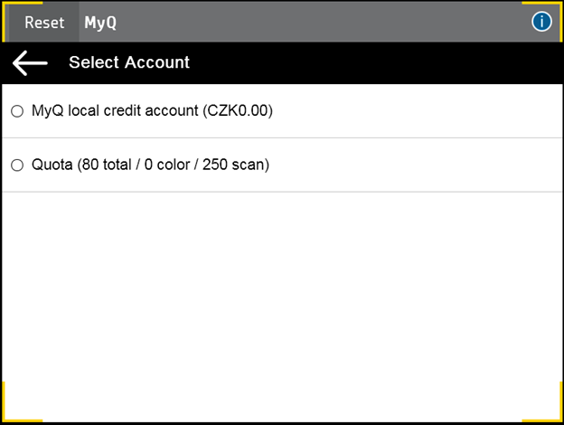 Available cost centers selection on the terminal