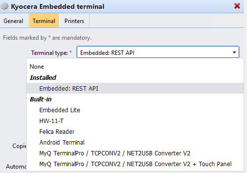 Terminal type options