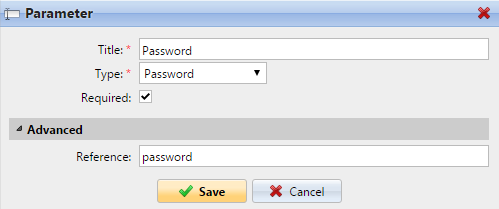 Example Password custom parameter settings