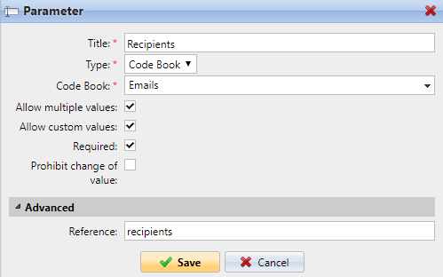 External Code Book custom parameter example settings