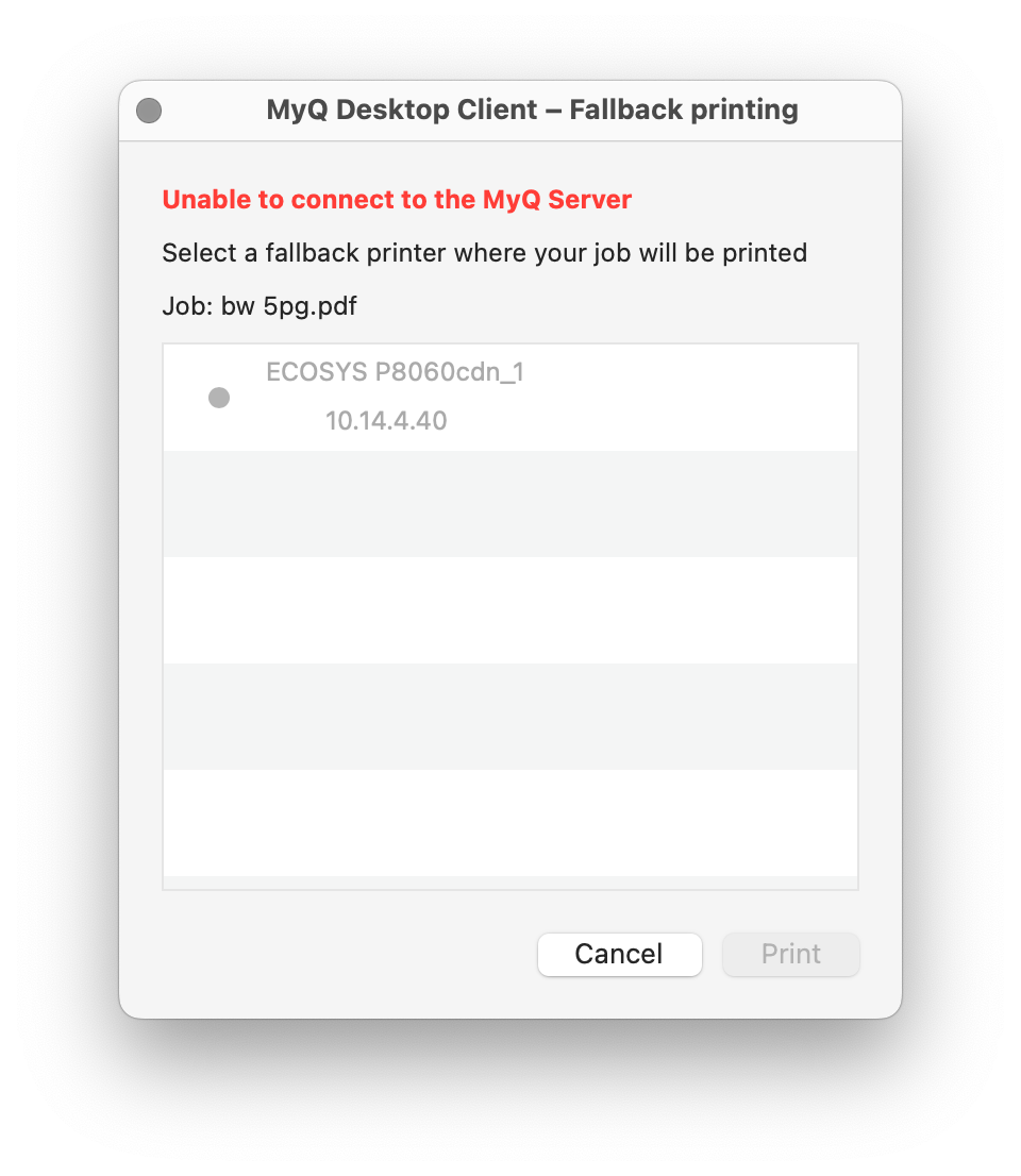 Fallback printer offline - marked grey