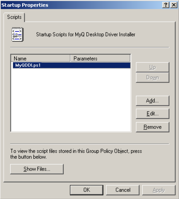 Startup Properties with the MyQDDI.ps1 file added