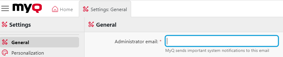 Adding the administrator email in general settings