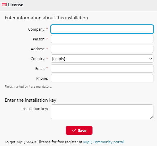 License settings tab