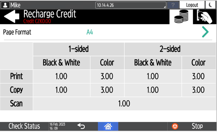 Credit prices on the terminal