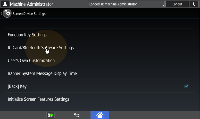 Select IC Card Bluetooth Software Settings