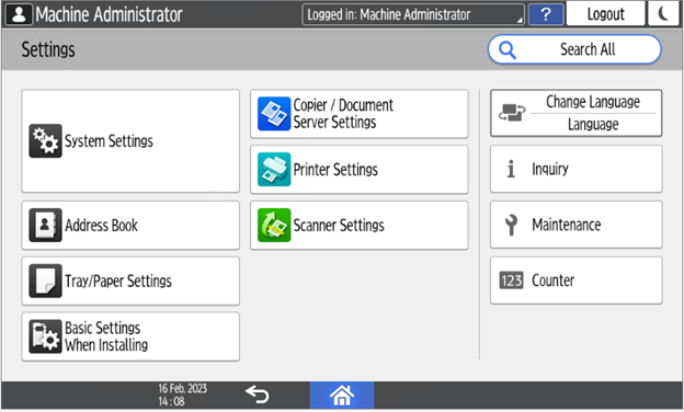 Admin menu system settings