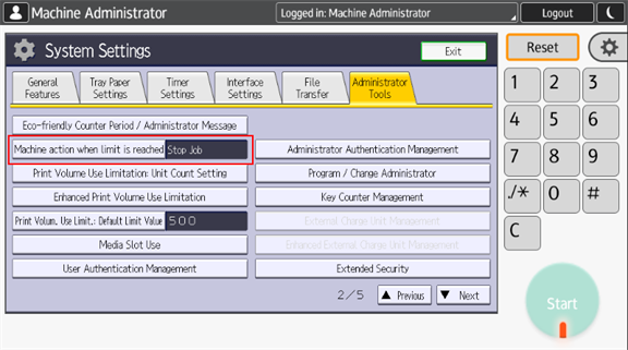 Administrator tools - Machine Action When Limit is Reached
