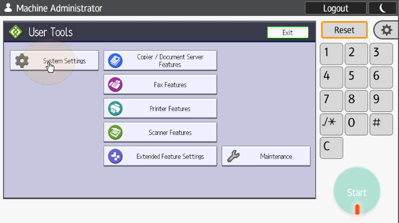 System Settings on the admin menu