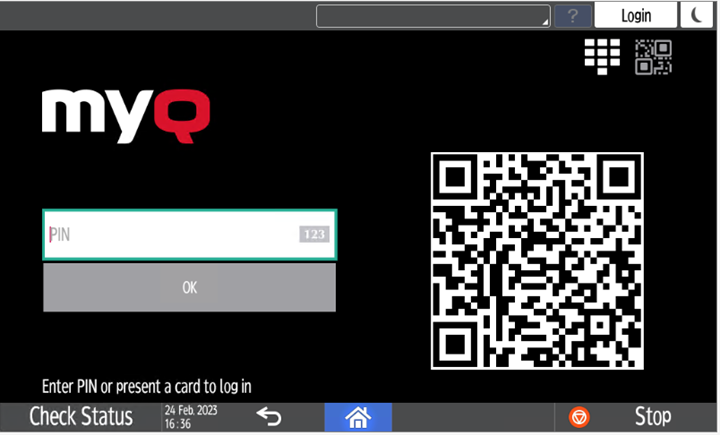 Terminal login screen with QR code