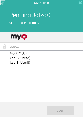 Select a user from the list to login