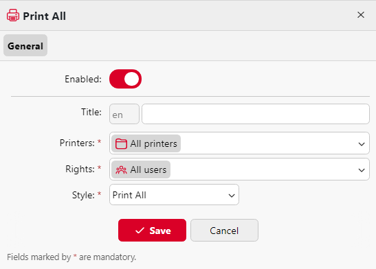 Editing an action node - General tab