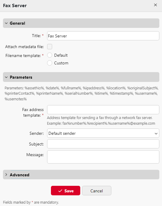 Scan to Fax Server settings