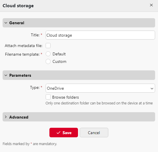 Scan to OneDrive settings