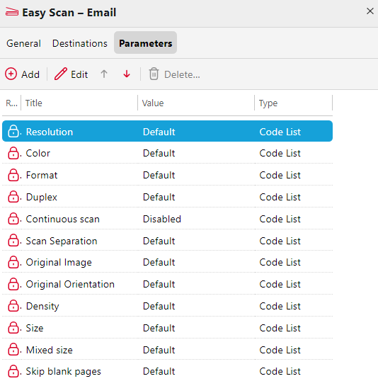 Predefined Easy Scan Parameters