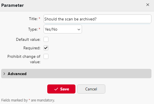 Example Yes,No custom parameter settings