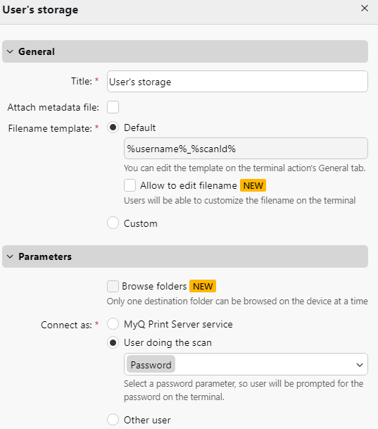 Password parameter example - destination settings