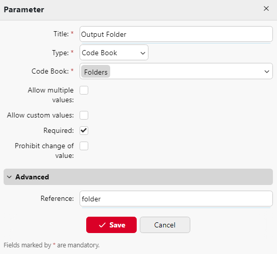 Code Book custom parameter example settings