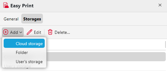 Easy Print storage settings
