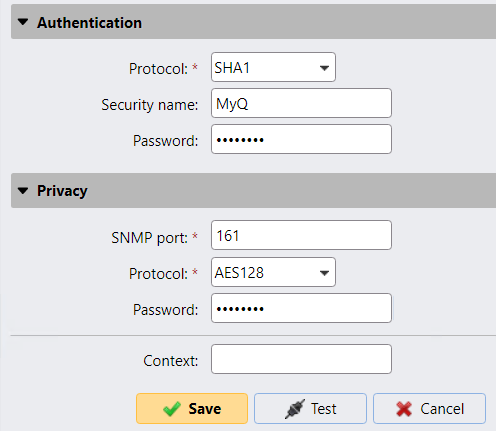 SNMP profile settings