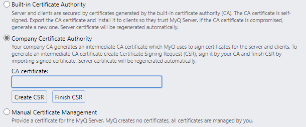 Certificate settings in the MyQ web UI
