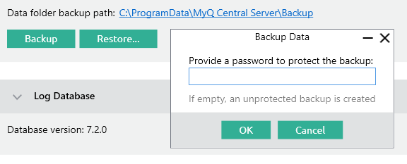 Encrypting data backup in MyQ Easy Config