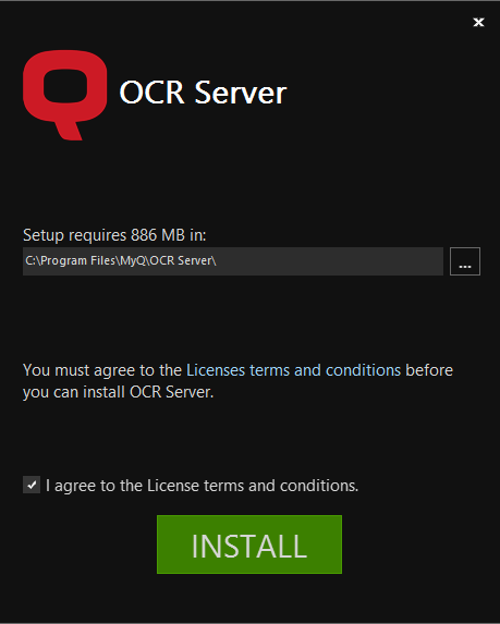 OCR server installation window