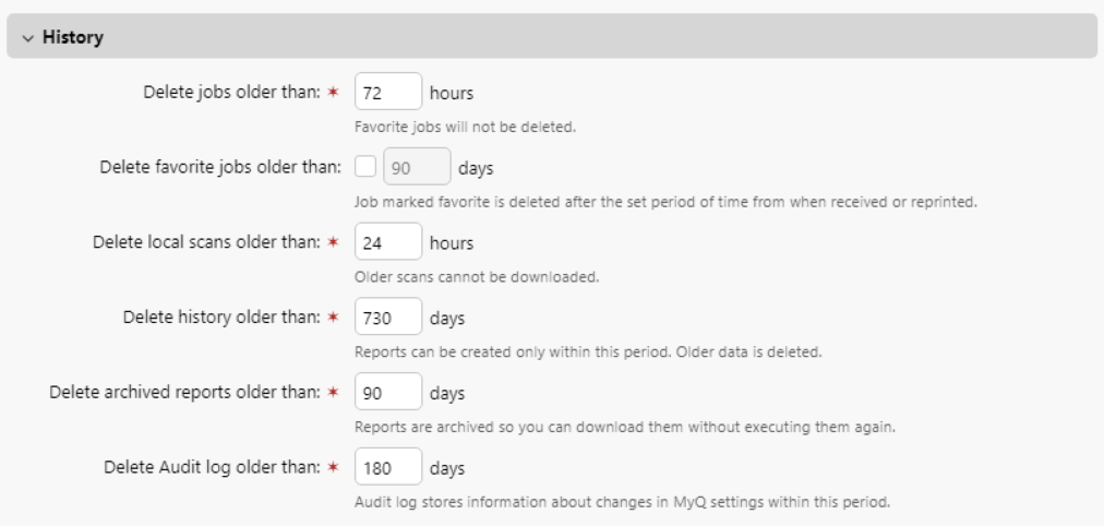 MyQ History options